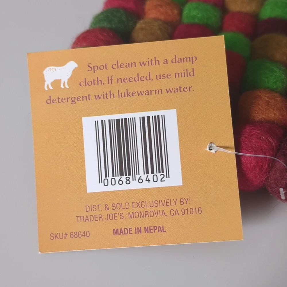 NWT Trader Joe's Handcrafted Felted Wool Trivet
